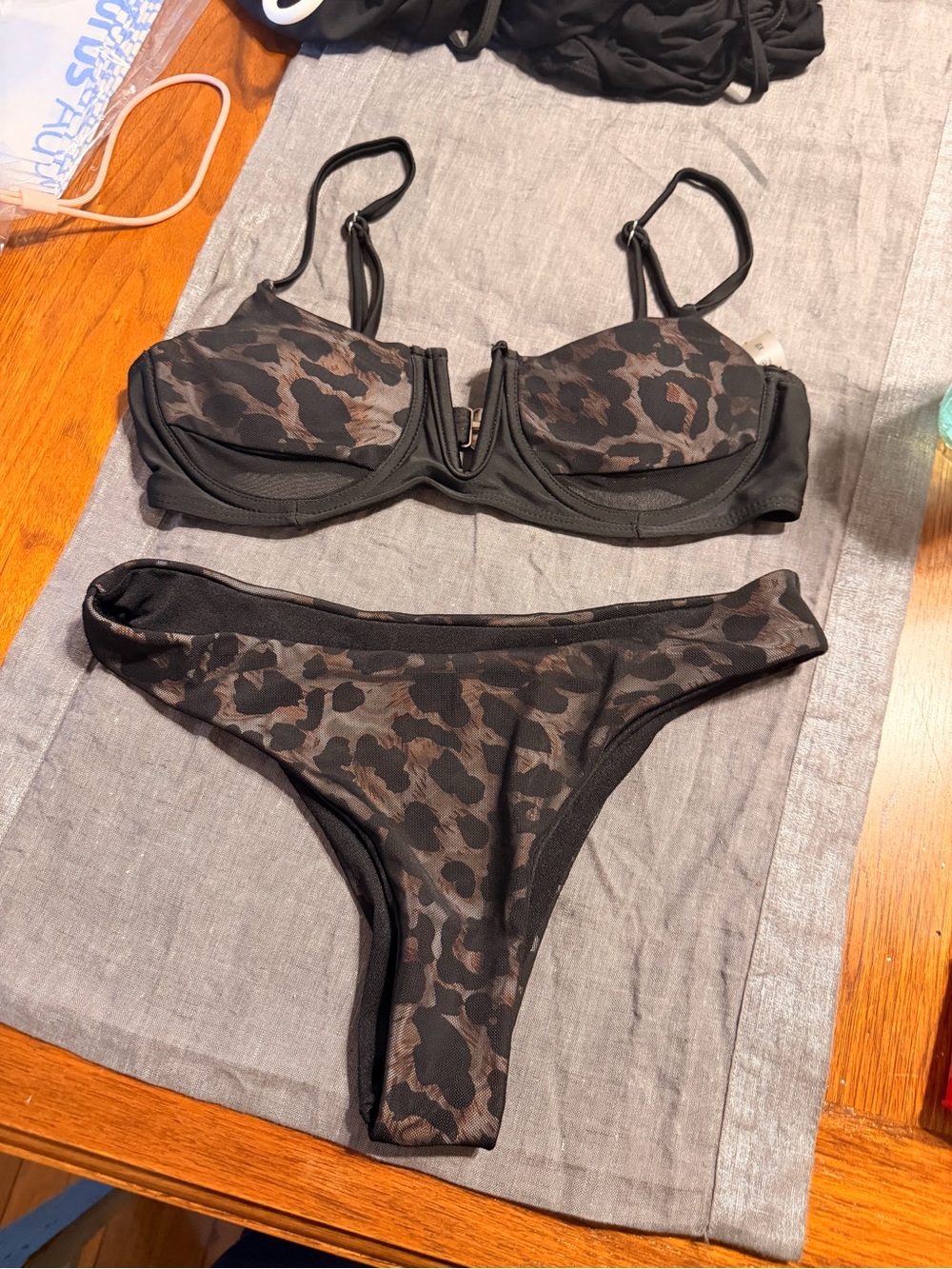 Leopard Print Black Bikini Set